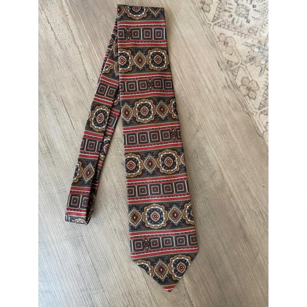 Luca Franzini The Rack Italy Silk Geometric Medallion Tie Navy Red Gold Classic